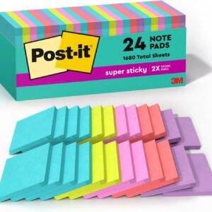 Post-it Super Sticky Notes, 24 Pads, 3x3 in., Neons