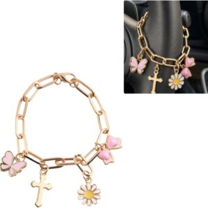 Gold Car Steering Wheel Charm, Daisy Butterfly Design
