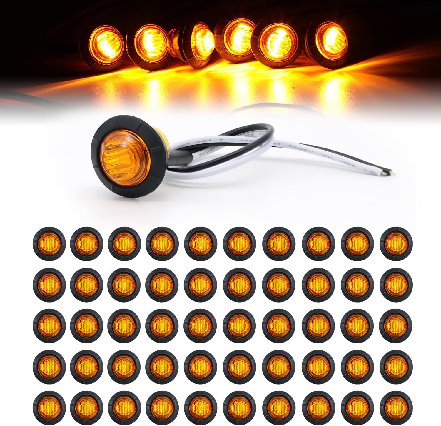 TMH 50-Pack Amber 3/4" Mini LED Trailer Lights 12V DC