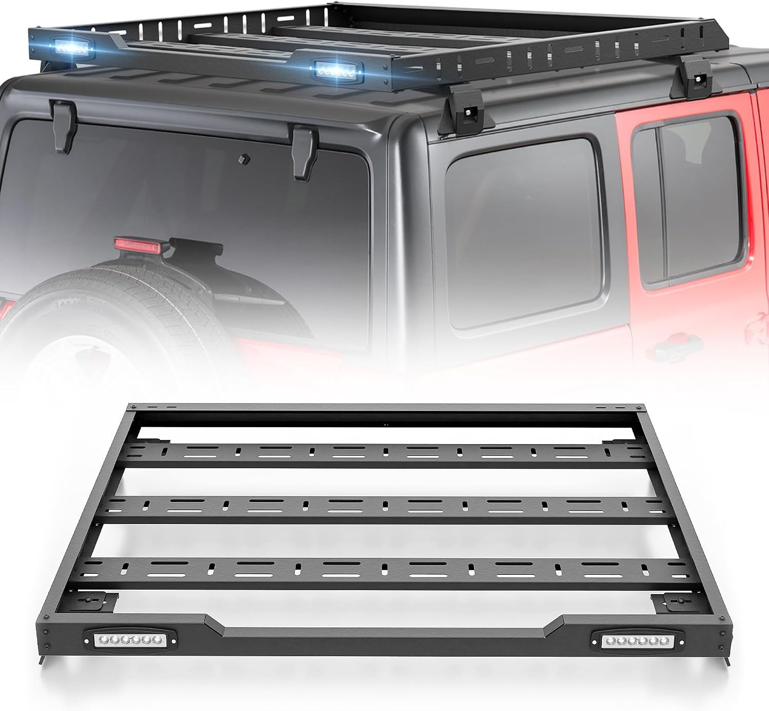 Jeep Wrangler Roof Cargo Basket & LED Lights