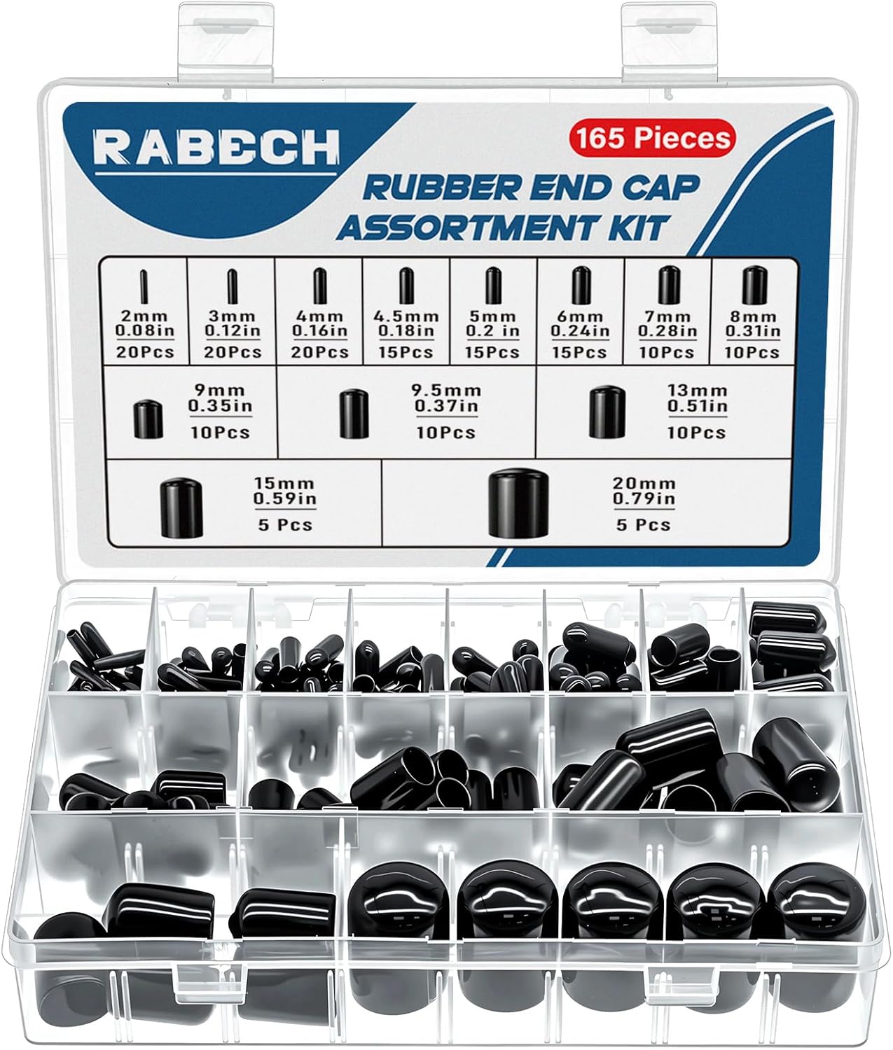 Rubber End Caps Kit 13 Sizes 2/25–4/5in