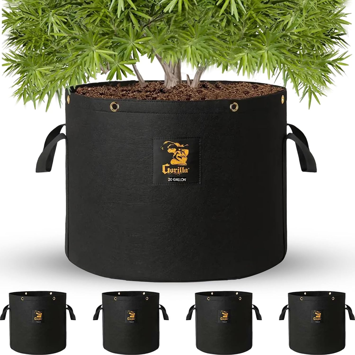 Gorilla Grow Bags 20 Gal (4-Pack) - Heavy Duty Fabric Pots
