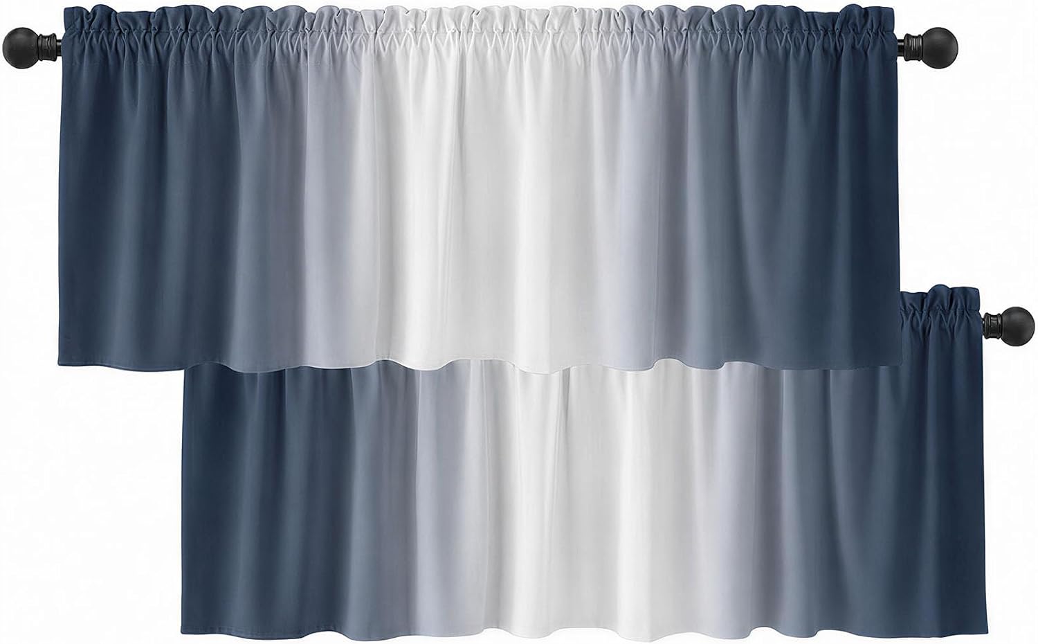 Blue Ombre Window Valances - Set of 2, 52x18"