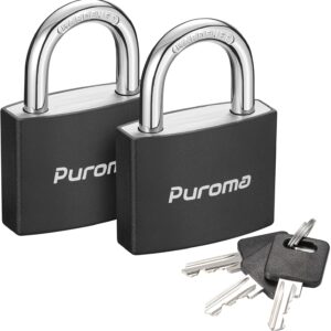 Puroma Aluminum Padlocks, 2-Pack, Black