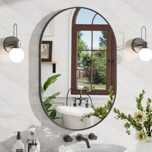 24x32 Inch Black Oval Bathroom Mirror - Umzodo