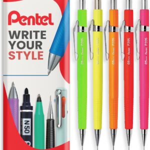 Pentel P205-FX Mechanical Pencils, 0.5mm, Fluorescent Set of 5