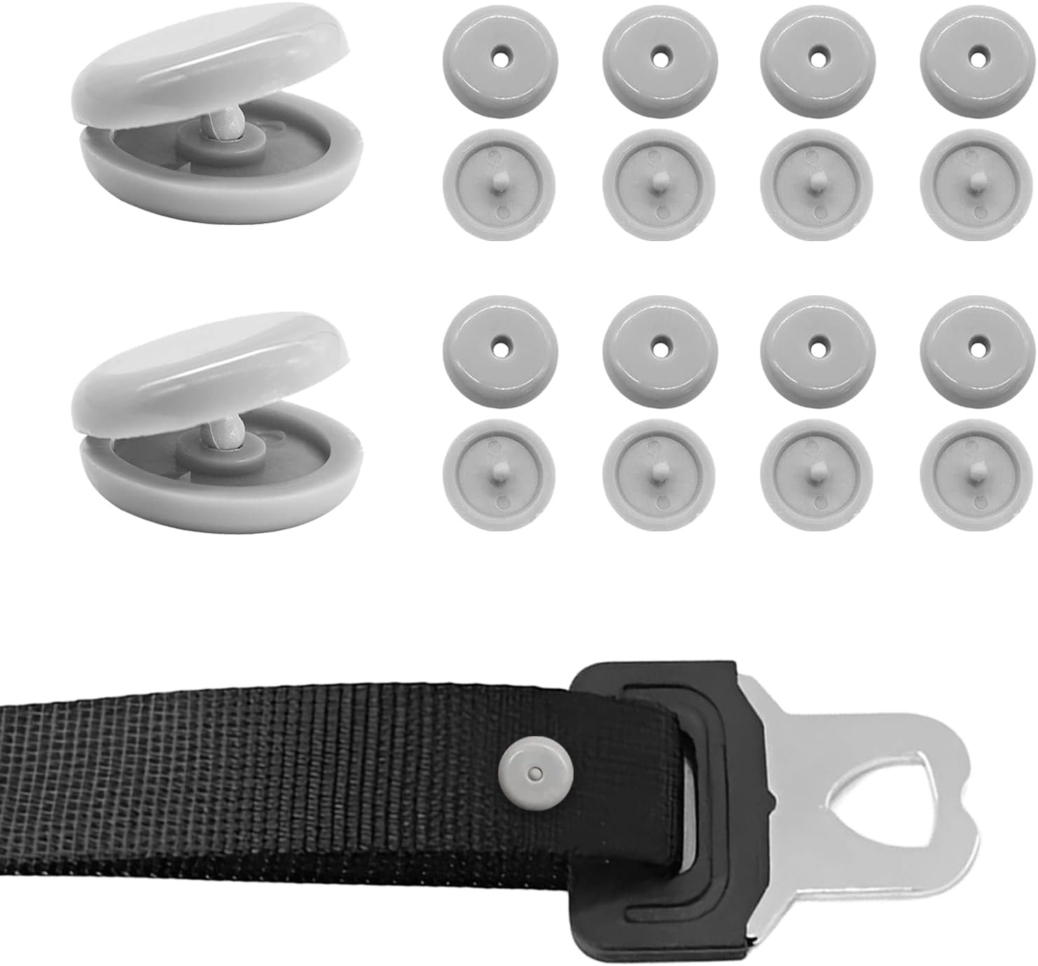 10 Seatbelt Stopper Clips - ABS Car Safety Belt Sliding Preventer - Gray