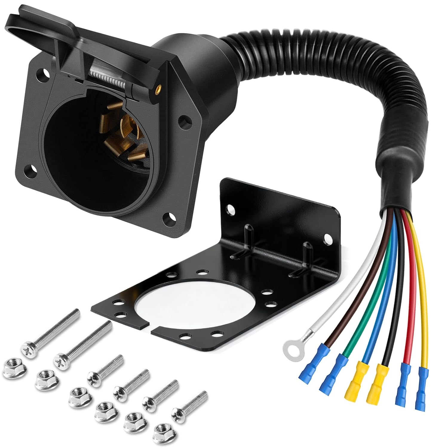 7-Pin Trailer Plug w/ Mounting Bracket - Heavy-Duty & Waterproof