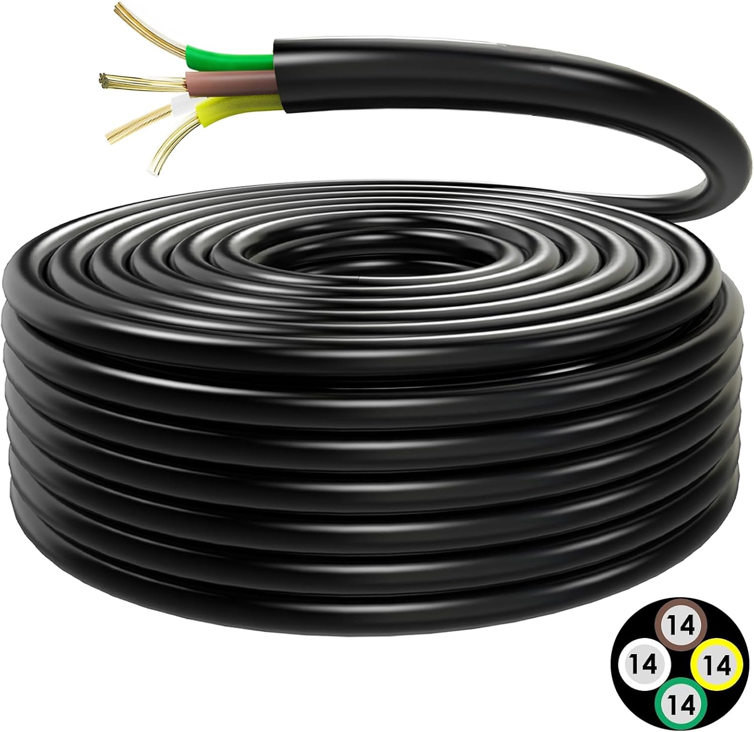 100FT 4-Way Trailer Wire 14 Gauge, 30% Copper CCA