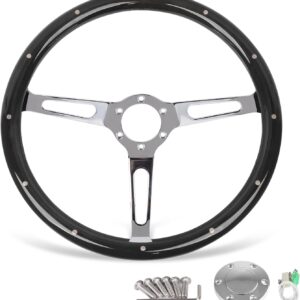 15" Classic Wood Steering Wheel – Chrome 3-Spoke 380mm