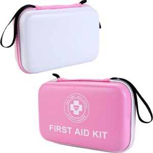 Raismile 305-Piece First Aid Kit – Compact Hard Shell Emergency Kit, Home/Car/Travel Use (Pink/White)