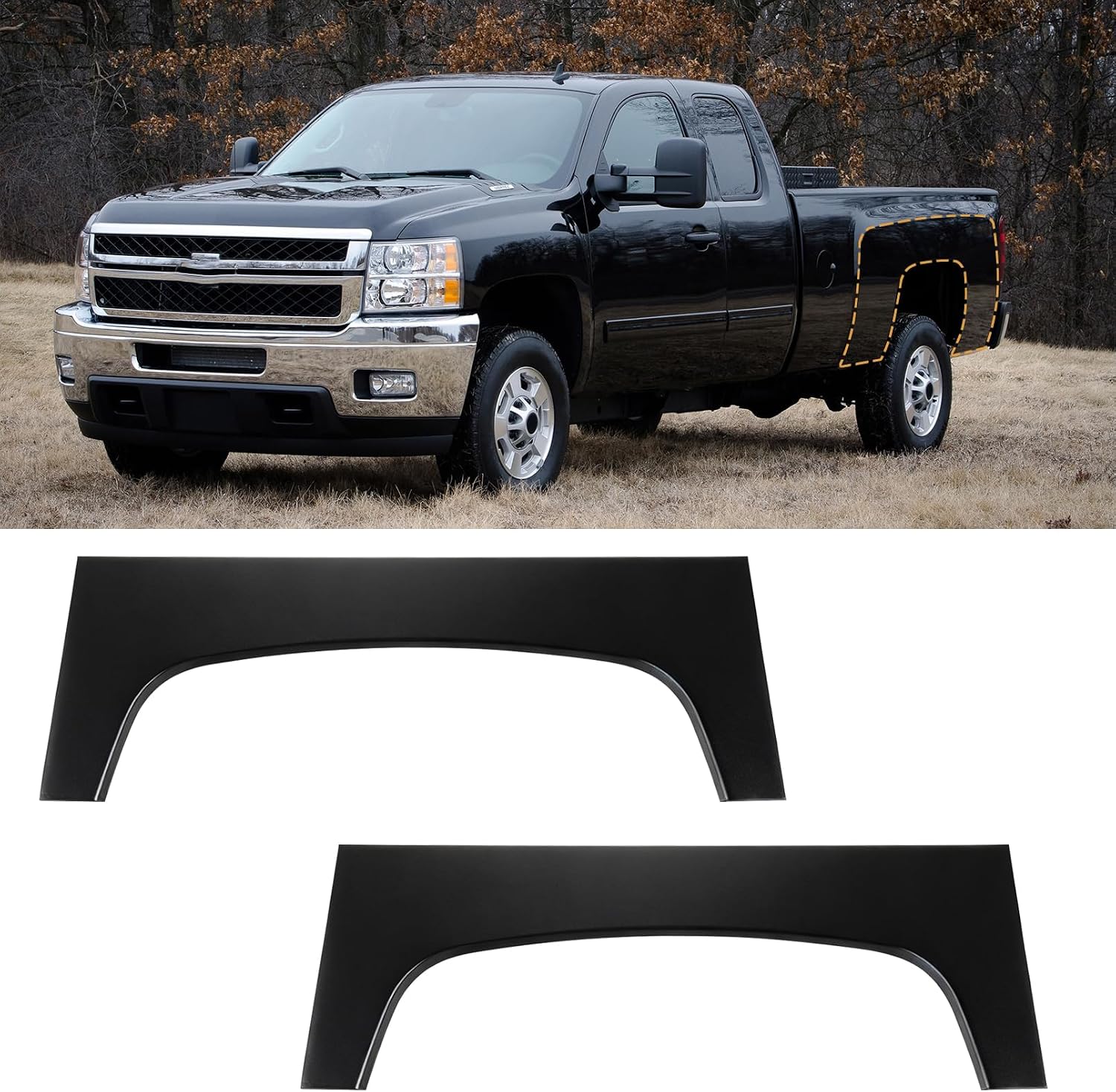 2-Pc Rear Wheel Arch Repair Panels for Chevy Silverado 07-13 1500HD