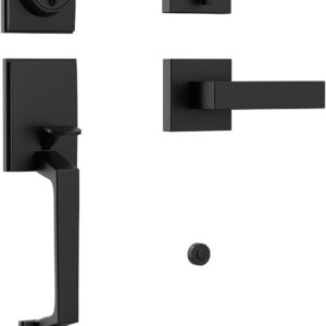 Matte Black Front Door Lock Handle & Deadbolt Set