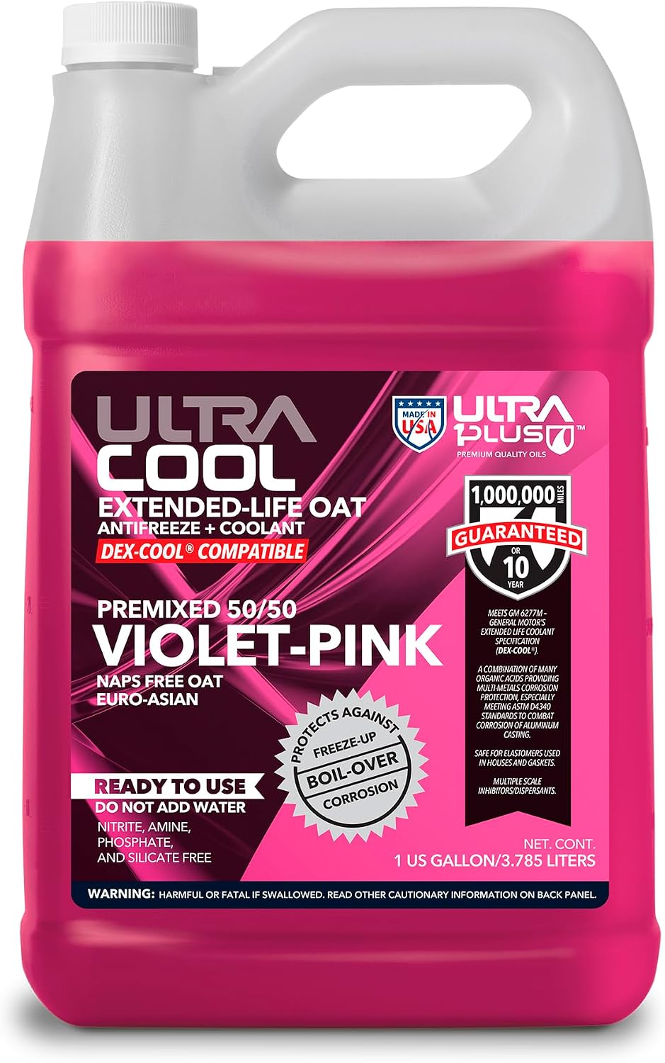 ULTRA 1PLUS Oat Extended Life Antifreeze + Coolant (1gal, Pink, 50/50)