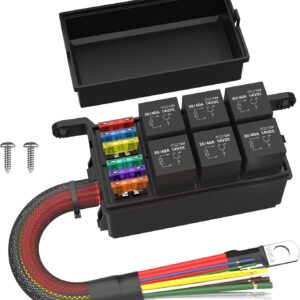 RVBOATPAT 12V 6-Way Fuse Relay Box (Waterproof)