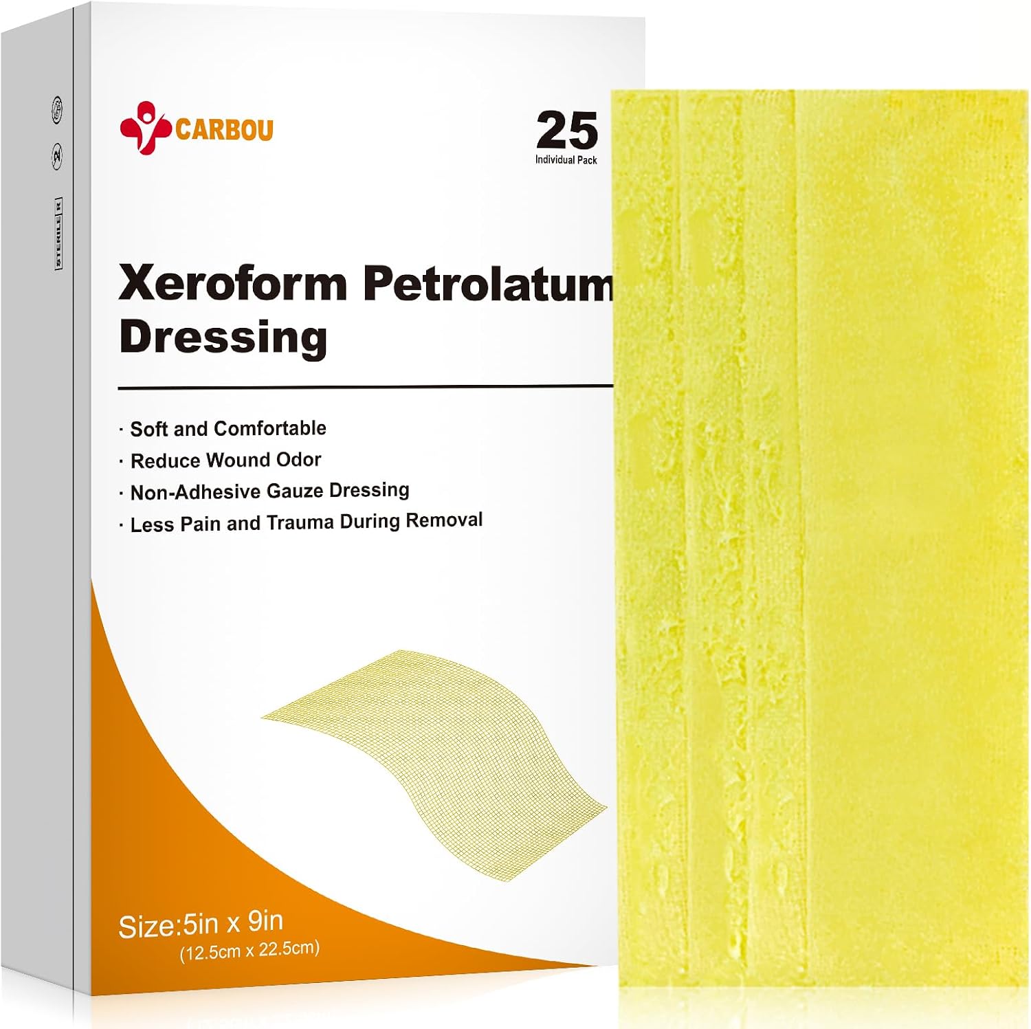 CARBOU Xeroform Petrolatum Dressing 5x9, 25-Pack