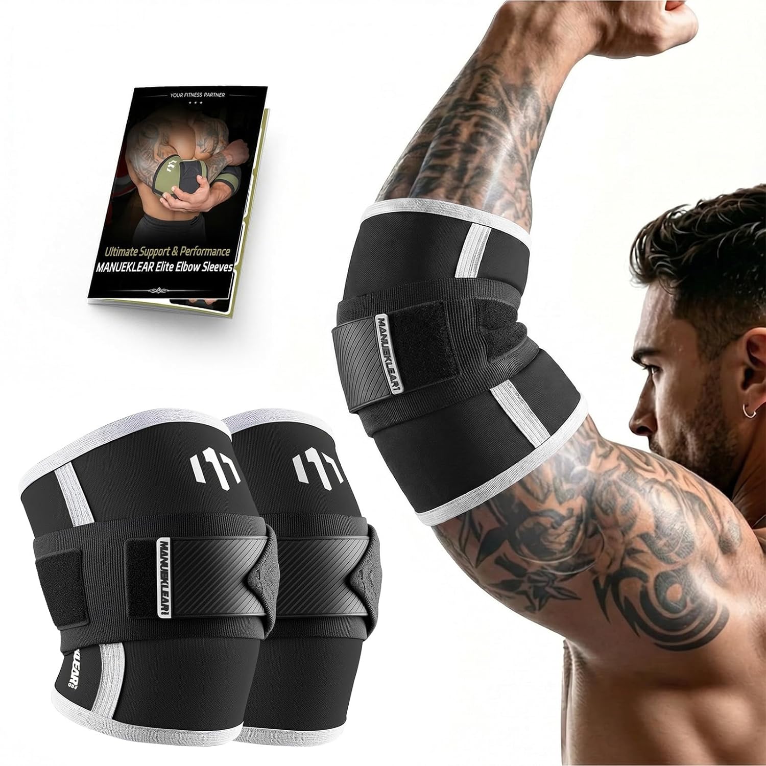 MANUEKLEAR Adjustable Elbow Wraps for Weightlifting