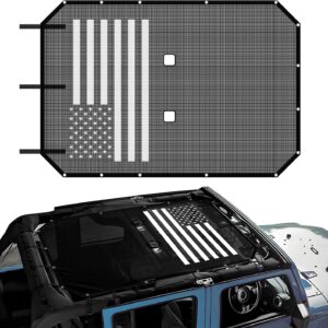 Jeep Wrangler Sun Shade Bikini Top, Black Mesh UV Cover w/ US Flag
