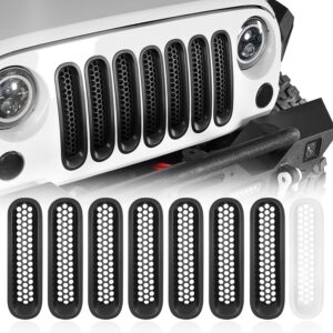 Hooke Road JK Wrangler Mesh Grille Inserts (7PCS Black + 1PCS White)