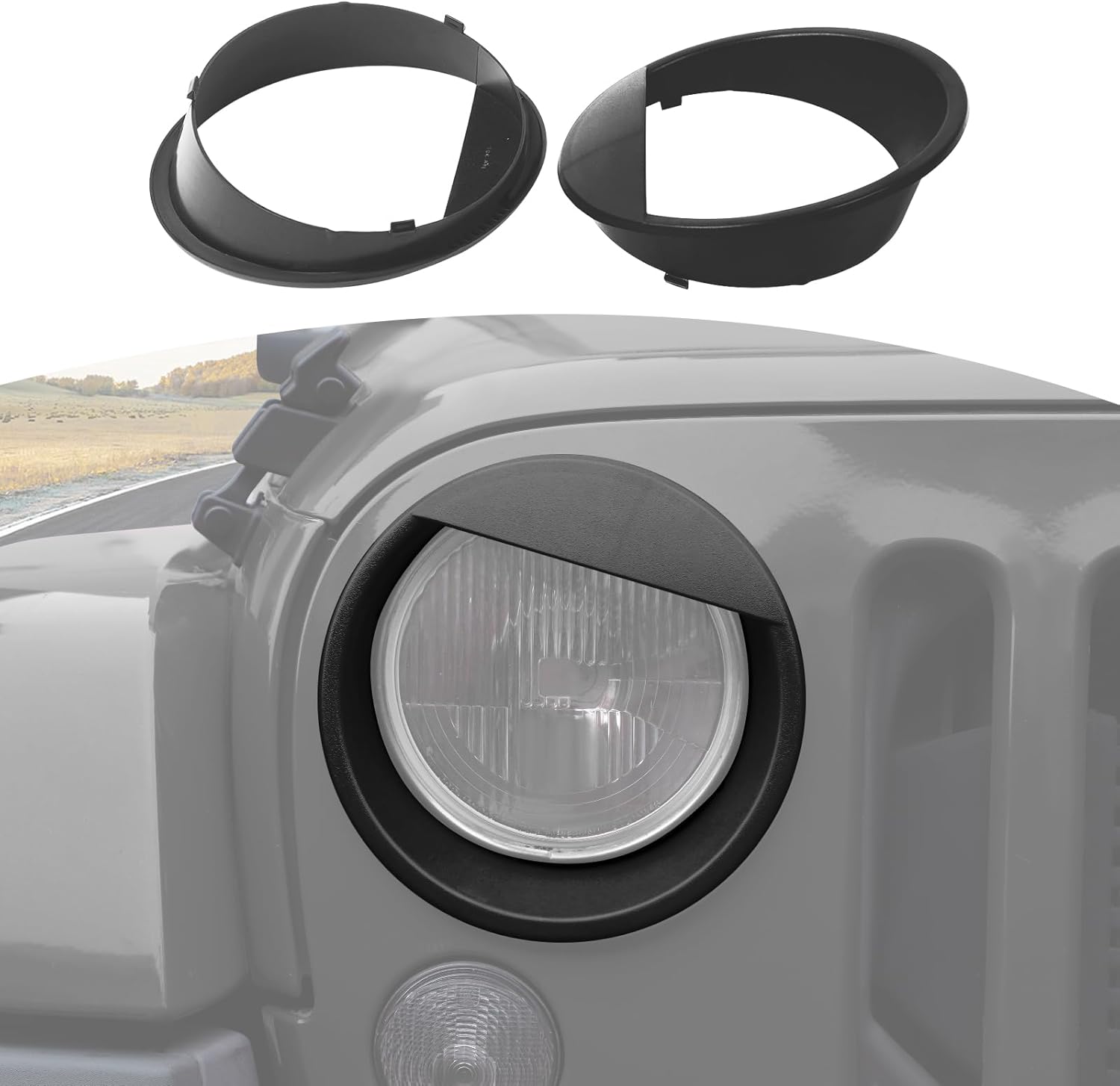 JOSHELA Matt Black Angry Eyes Headlight Covers for Jeep Wrangler JK 2007-2017