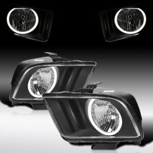 2005-2009 Ford Mustang LED Halo Headlights - Black Pair