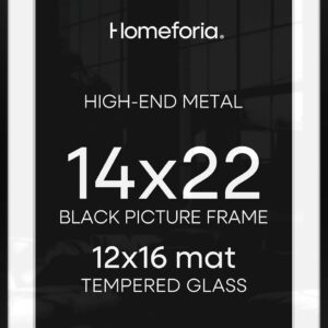 Homeforia 14x22 Black Picture Frame Set with Mat & Glass