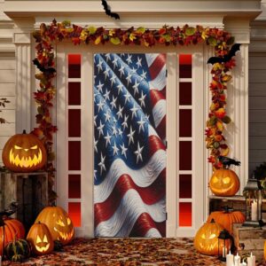 Patriotic American Flag Door Cover - 32x79", Festive Decor