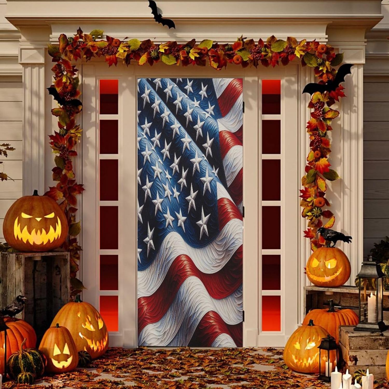 Patriotic American Flag Door Cover - 32x79", Festive Decor