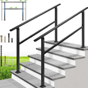 VIVOHOME Adjustable Outdoor Handrails - 2-Pack Galvanized Steel Black Rails
