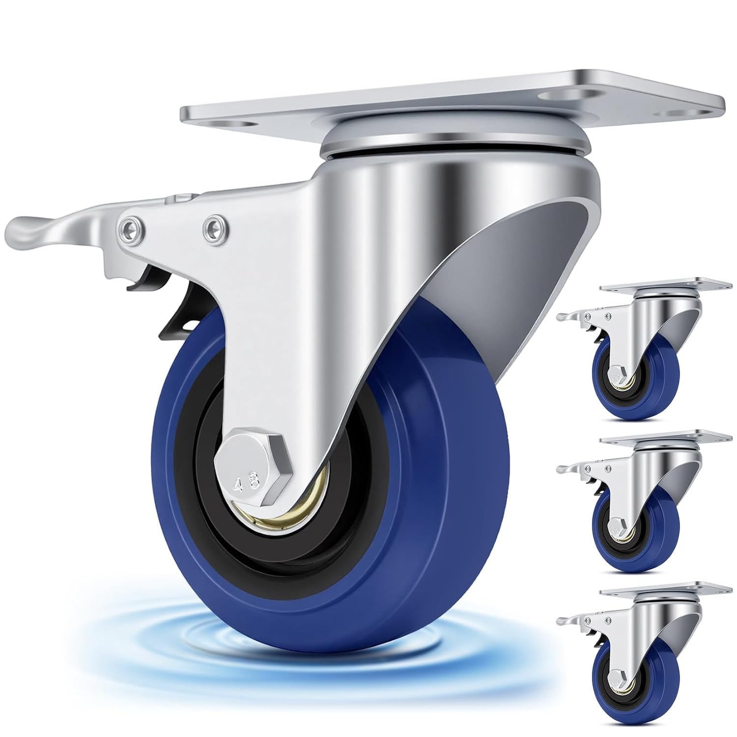 Nefish Blue 3in Heavy Duty Swivel Casters, 1200 lbs Load