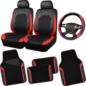 CAR PASS Car Seat Covers & Floor Mats Set – Black/Red