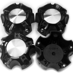 4.41in Wheel Center Caps - Black/Silver 4-Pack