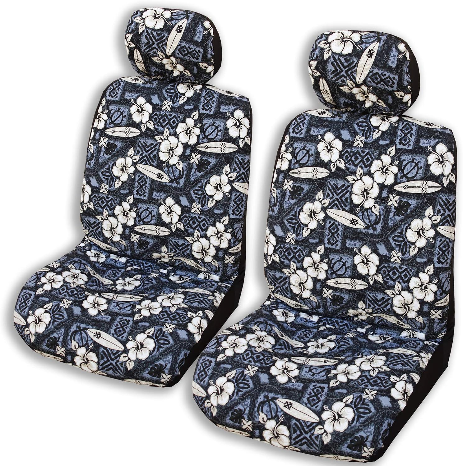 Hawaiian Car Seat Covers - Hibiscus Surf Gray Set