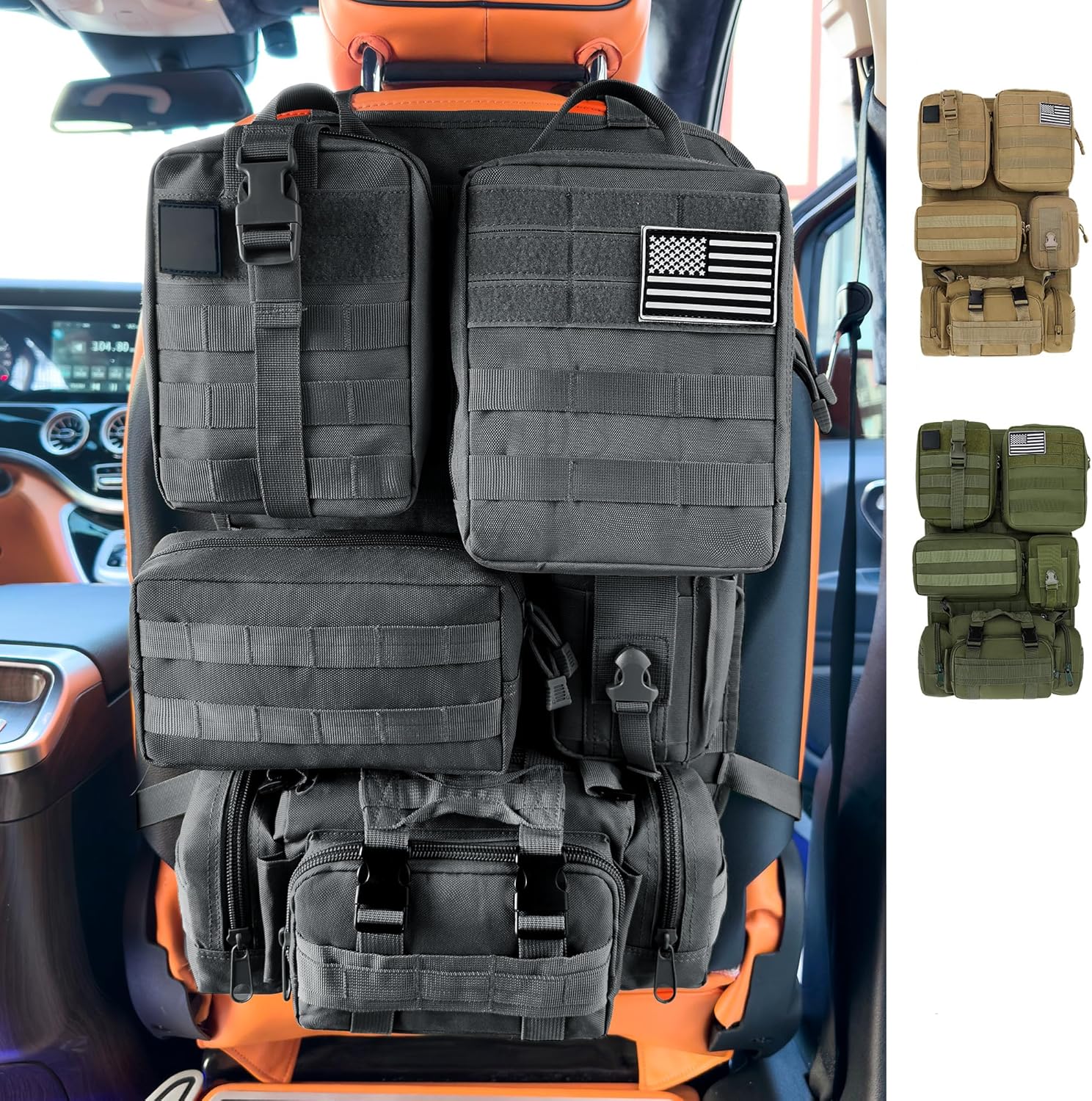 6-Pack Tactical Car Seat Organizer w/ 5 MOLLE Pouches