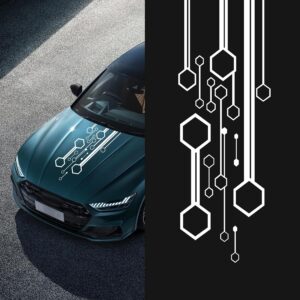 Futuristic Hexagon Circuit Decal for Car Hood - 11x31.5in White