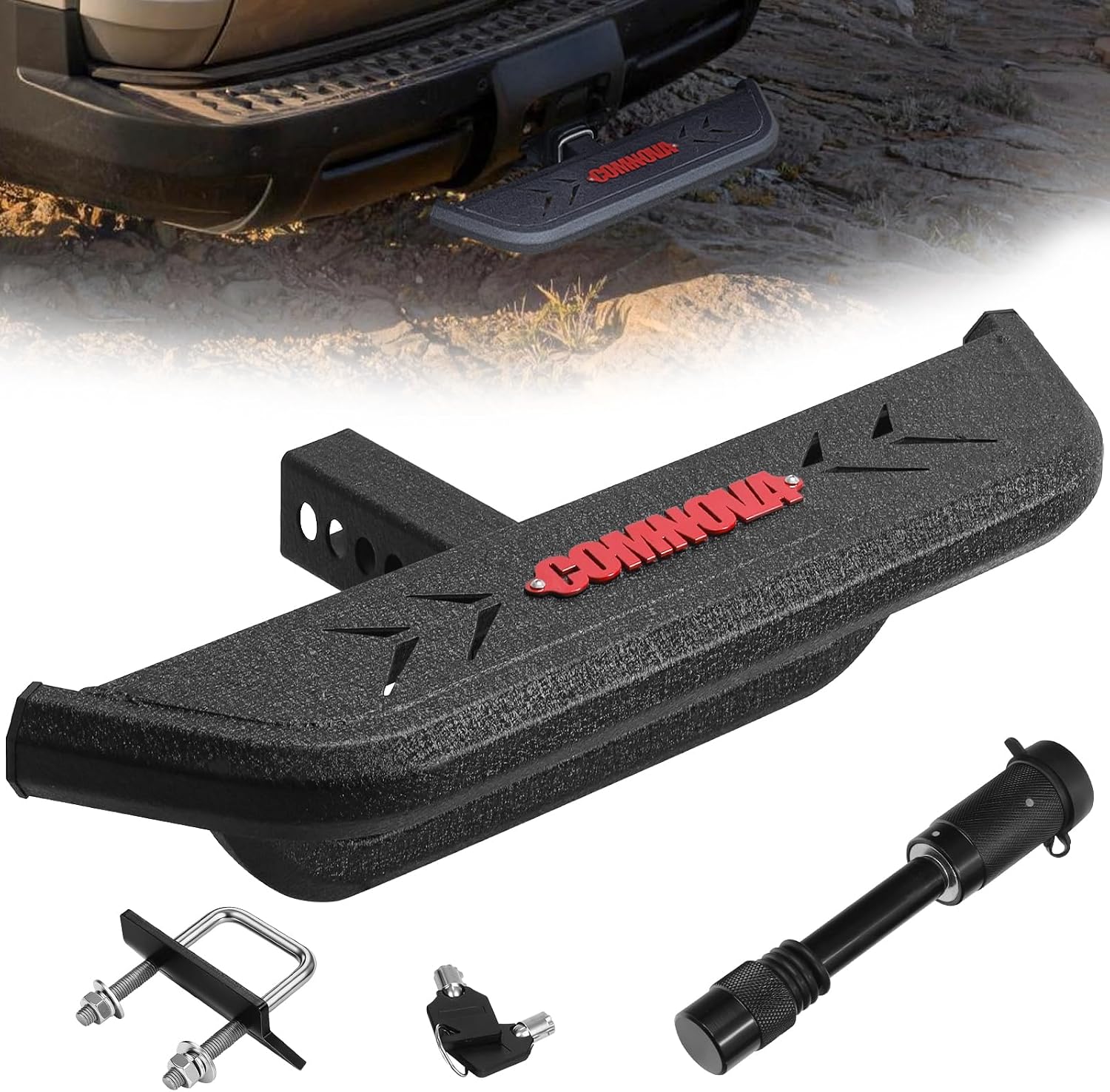 COMNOVA 2in Hitch Step, Heavy-Duty Carbon Steel, 6in Step