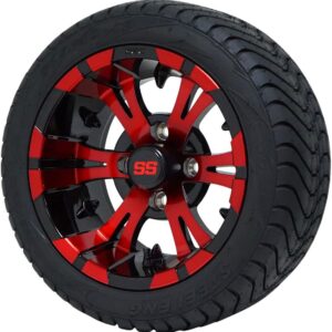 12" VAMPIRE Red/Black Golf Cart Wheels & Tires - Set of 4