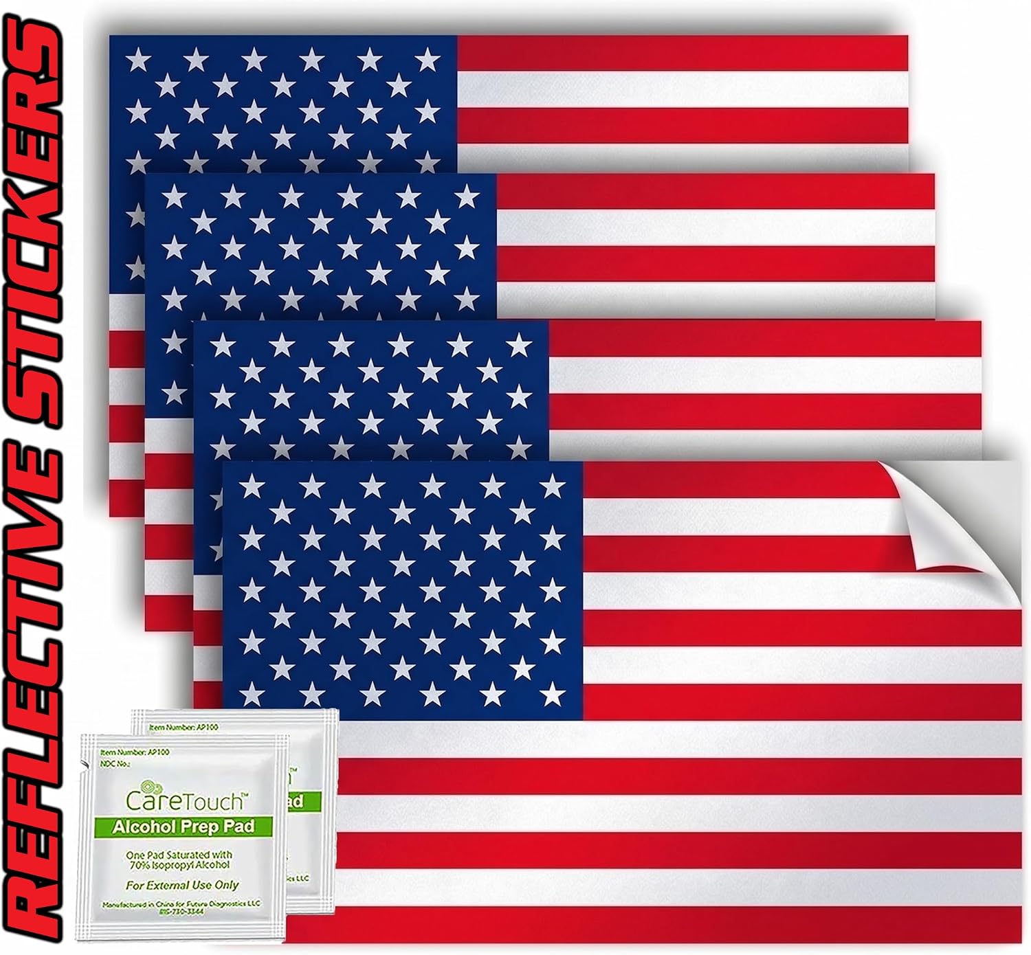 Patriotic American Flag Decals Set (4-Pack) – 4x2.5" Vinyl Stickers