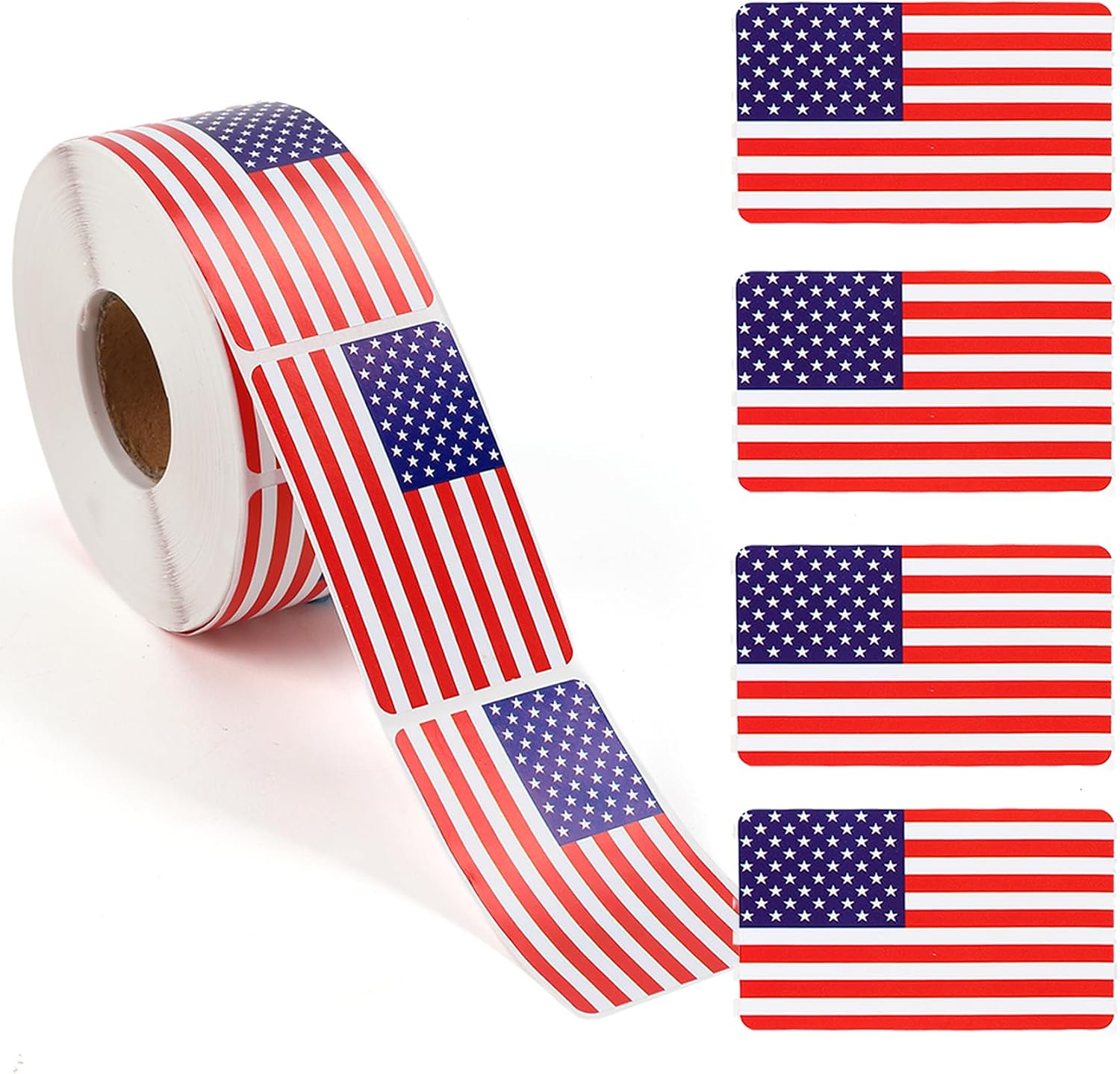 USA Flag Stickers Roll - 500pcs Patriotic Red White Blue
