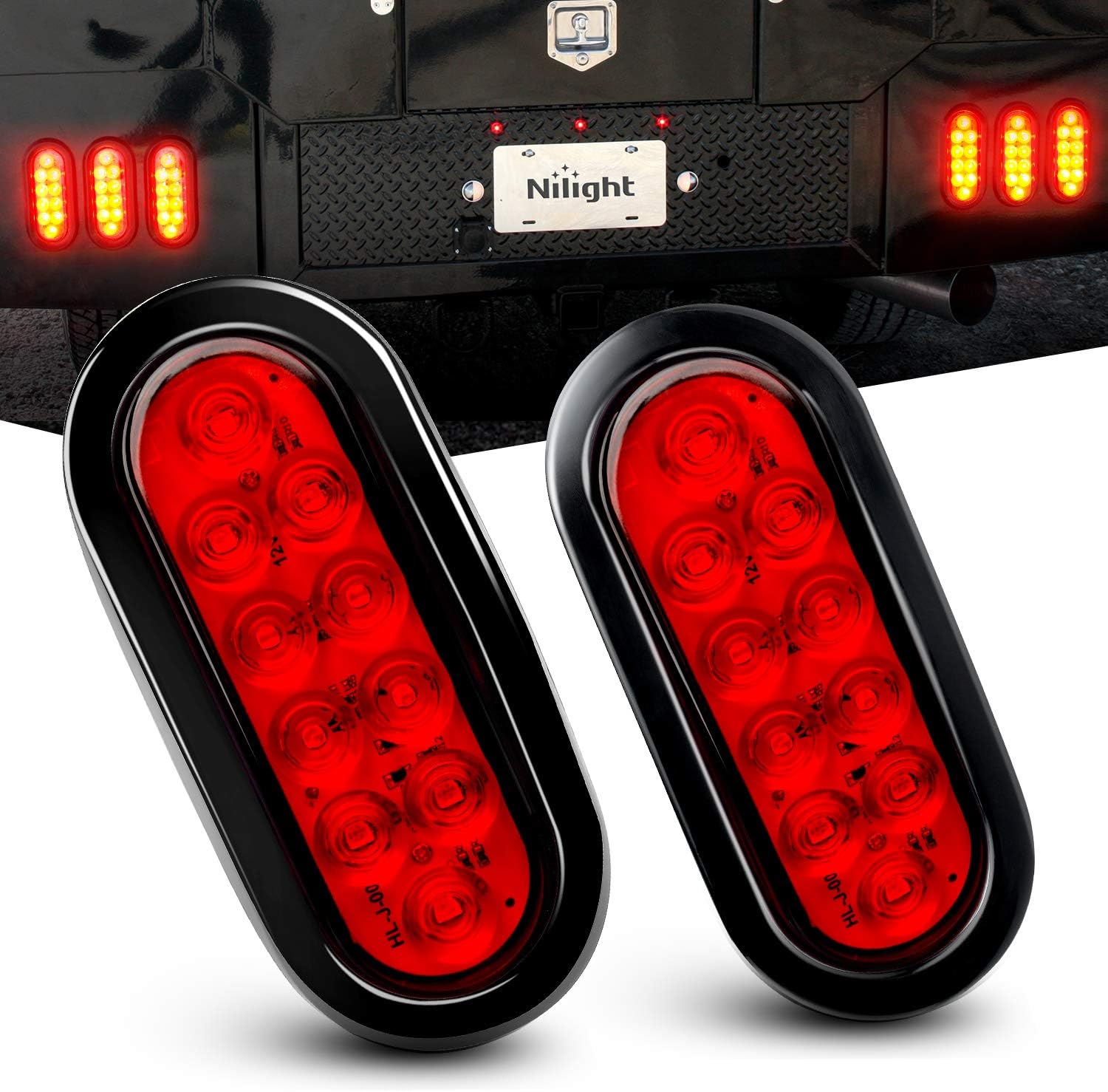 Nilight TL-01 6" Oval Red LED Tail Lights 2PCS