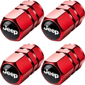 4pcs Red Metal Tire Valve Stem Caps, Jeep Compatible