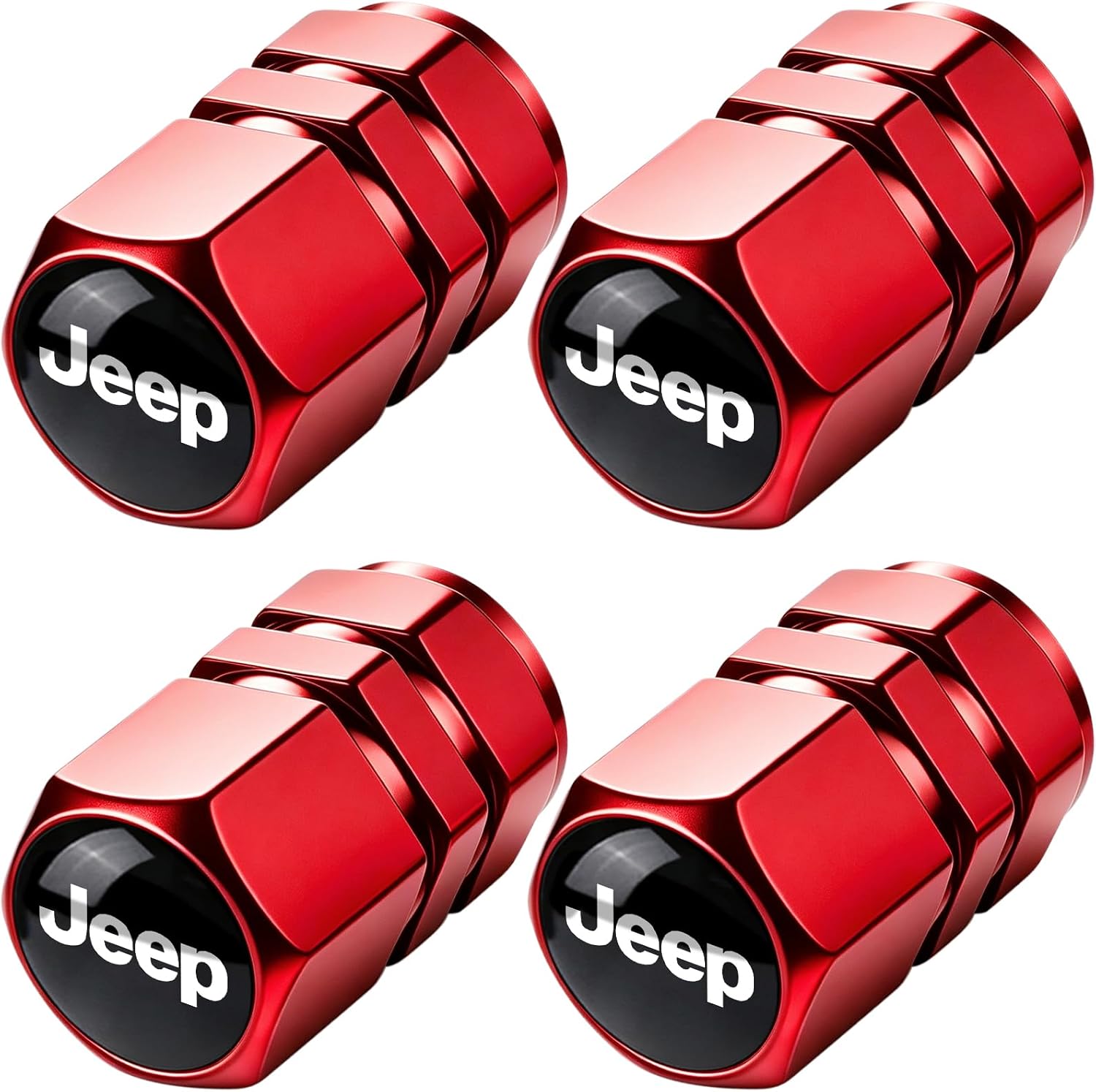 4pcs Red Metal Tire Valve Stem Caps, Jeep Compatible