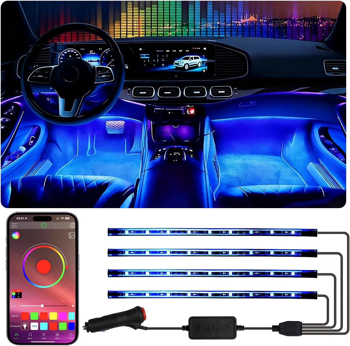 LED Footwell Lights for Car, APP Control RGB Strip 12V