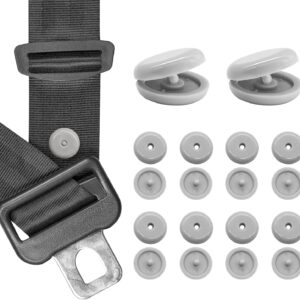 10 Seat Belt Stop Buttons, Snap-on Buckle Clips – Gray