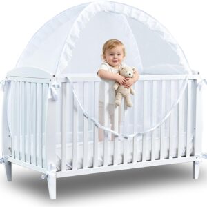 Baby Crib Tent Safety Net - White, Pop-Up Design