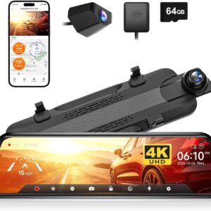 WOLFBOX G930 10" Mirror Dash Cam, 4K Front & Rear, WiFi, GPS