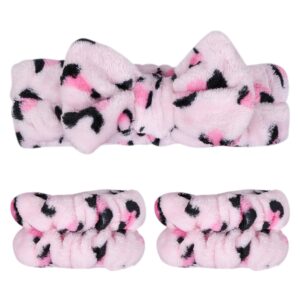 Pink Leopard Spa Headband & Wristbands Set