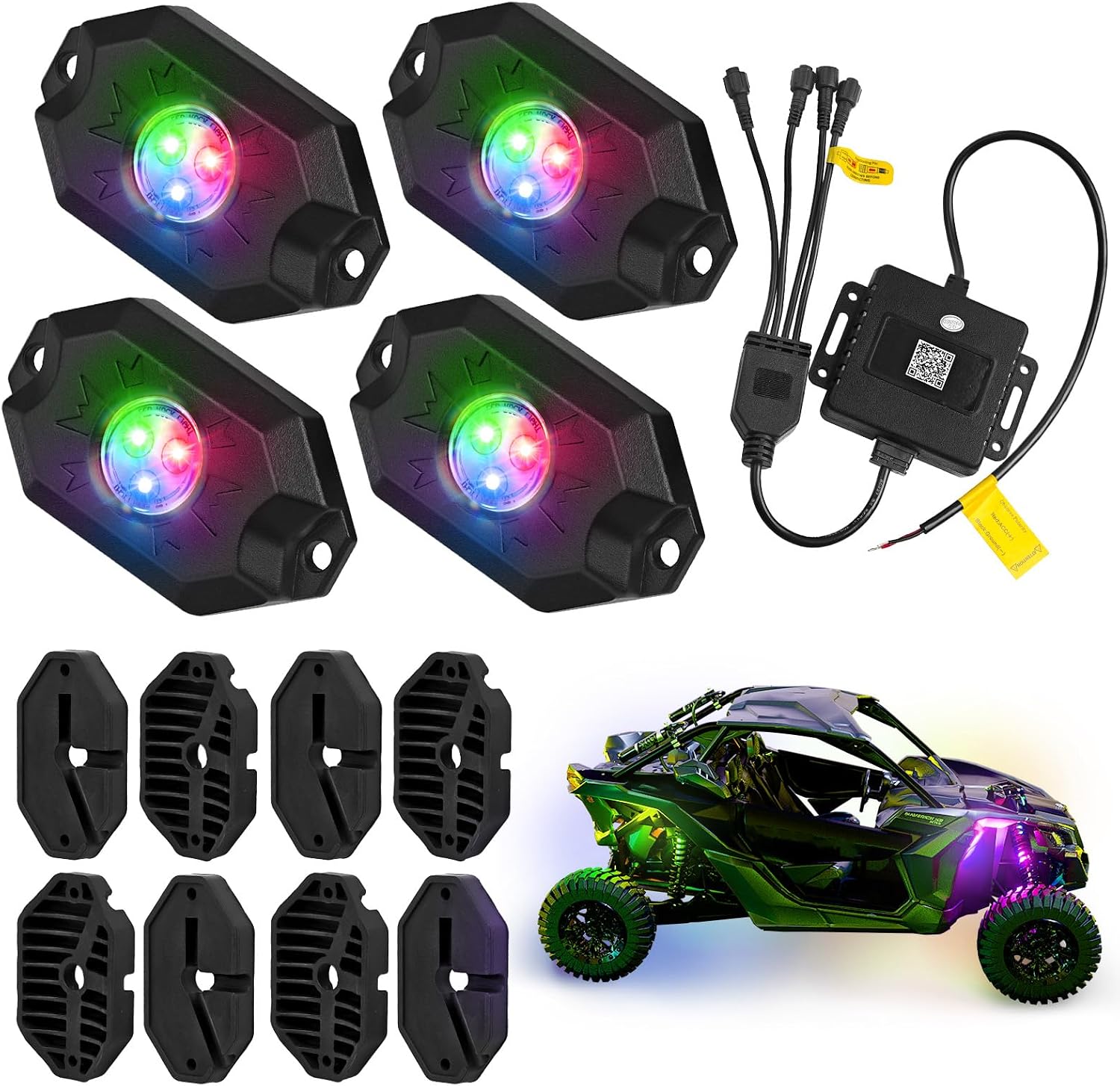 RGB LED Rock Lights Kit, Bluetooth App Control, IP68 Waterproof