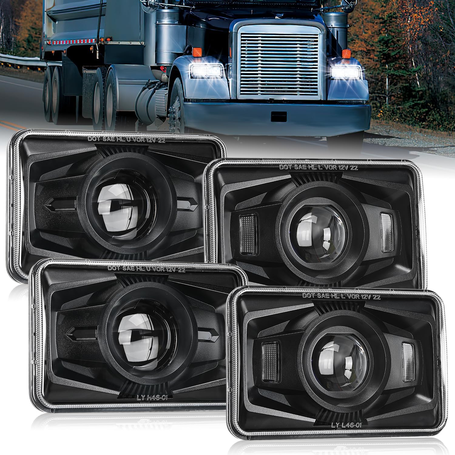 Nilight 4x6 Inch LED Headlights – DOT Approved H4651 H4652 Replacement, 60W Hi/Lo Beam, 4-Pack
