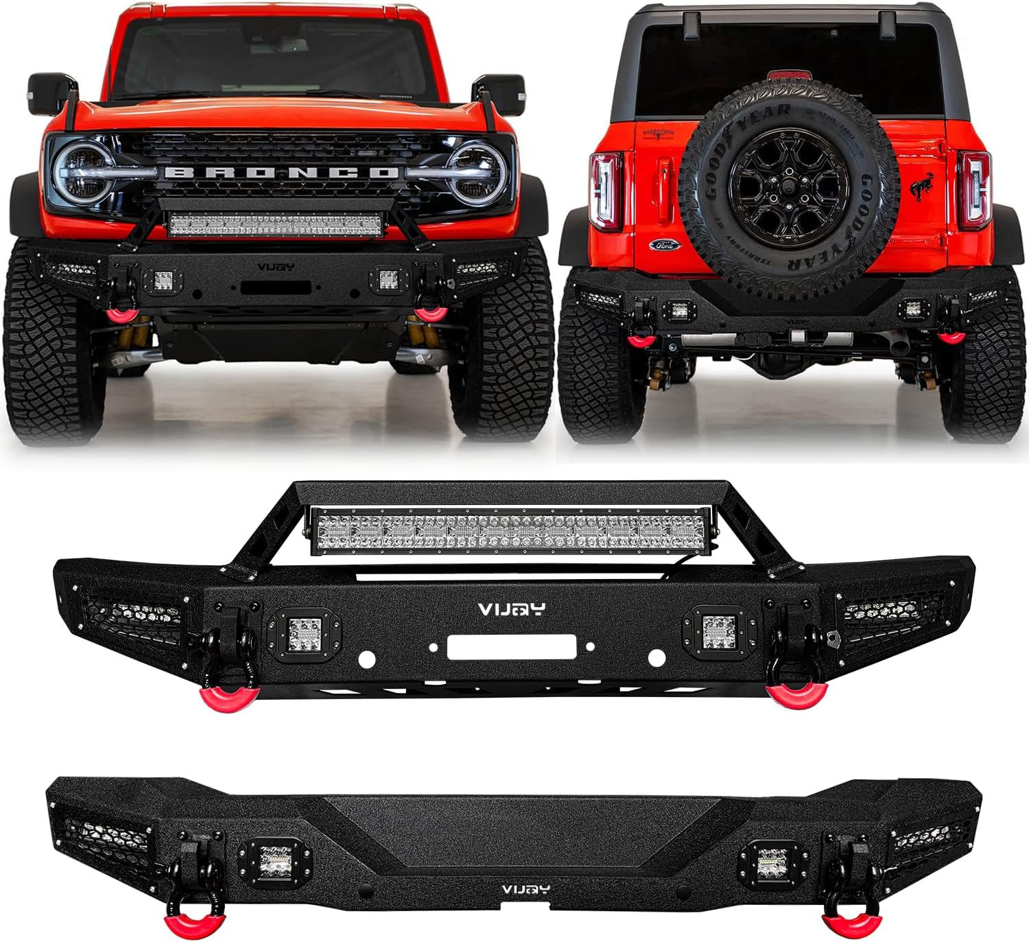 Black Steel Bumper w/ Winch & Lights for Ford Bronco